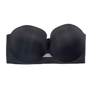 Cacique Bra Strapless Grip Hook & Eye 38DD Black Smooth Underwire